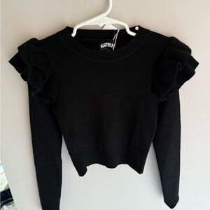 Katie J NYC NWT Black Ruffle Sleeve Sweater